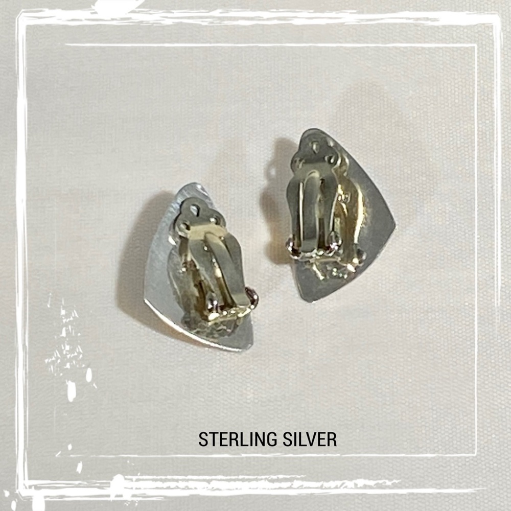 SIGNED-Herbert Cayatineto Navajo Sterling Silver Tiger’s Eye Clip On Earrings - Picture 10 of 11